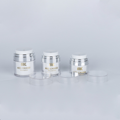 Kosmetik 15 ml 30 ml 50 ml Luftlose Gläser Runde Form Kunststoff Verpackung Bildschirmdruck Karton Kosmetikbehälter