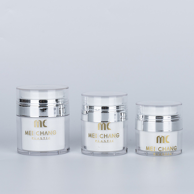 Kosmetik 15 ml 30 ml 50 ml Luftlose Gläser Runde Form Kunststoff Verpackung Bildschirmdruck Karton Kosmetikbehälter