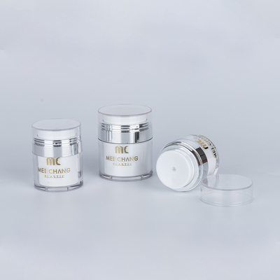 Kosmetik 15 ml 30 ml 50 ml Luftlose Gläser Runde Form Kunststoff Verpackung Bildschirmdruck Karton Kosmetikbehälter