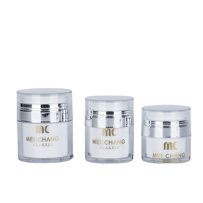 Kosmetik 15 ml 30 ml 50 ml Luftlose Gläser Runde Form Kunststoff Verpackung Bildschirmdruck Karton Kosmetikbehälter
